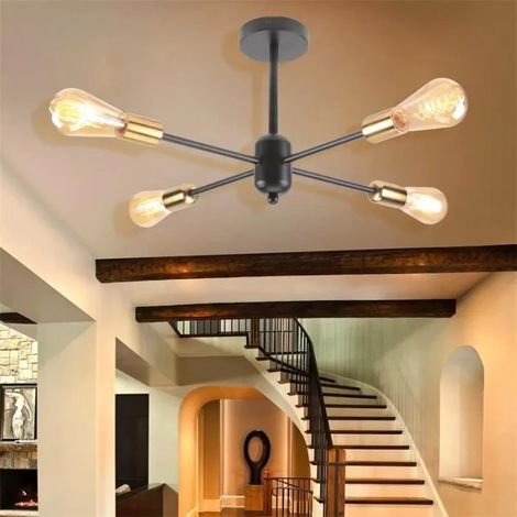 Plafonnier Industriel,4 lampes, Retro Plafonnier en Métal Designe Edison pour Salon Chambre (1/4)