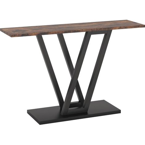 Tavolo consolle stretto 110 x 30 x 80 cm nero e marrone, struttura in metallo e legno (1/5)