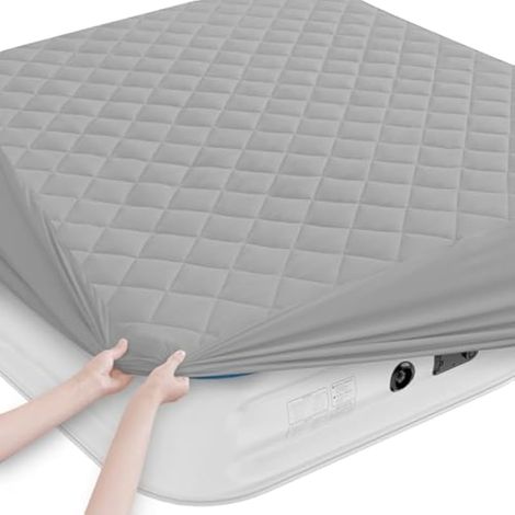 Surmatelas pneumatique doux matelassé pour lit jumeau avec poche extra profonde, respirant et silencieux pour matelas pneumatique jusqu'à 58,4 cm, gris (1/5)