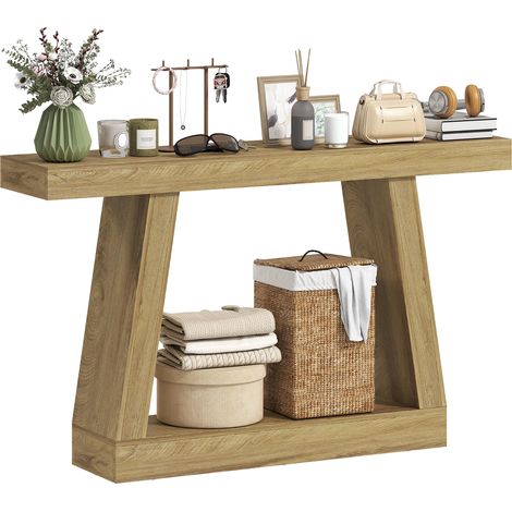 Console chêne 140 cm avec rangement pour dossier de canapé, gain de place pour salon. (1/5)