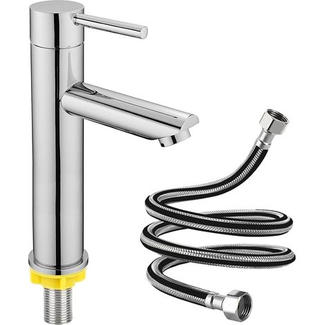 Kaltwasserhahn aus Edelstahl, Waschtischarmatur mit 60 cm Schlauch, Einhebel-Waschtischarmatur, für Gäste-WC, Badezimmer, Küche (1/5)