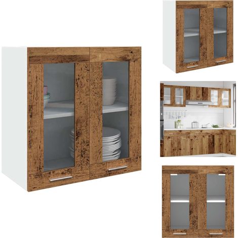 Armoire murale de cuisine avec porte en verre vieux bois - Armoire Murale De Cuisine - Armoires Murales De Cuisine - Meuble Mural De Cuisine - Armoire Murale Avec Verre (1/5)