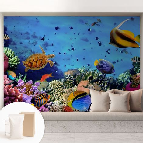 Papier peint intissé avec imprimé pour décoration intérieure pour rénovation a motif - Colle incluse gratuite Récif de corail 208x146 cm (1/5)