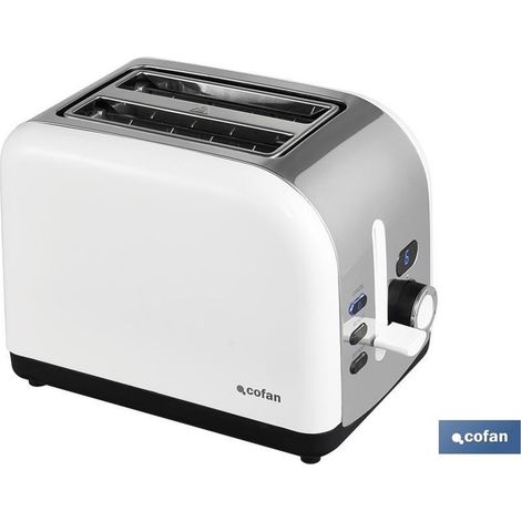 Grille-pain numérique 800 W pour 2 tranches, dimensions 26,8 x 17,3 x 19 cm, couleur blanc/acier