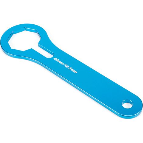 Clé à molette de 49 mm pour bouchon de fourche avant, amortisseur à double chambre, réglage d'amortisseur, compatible Yamaha (bleu). (1/5)