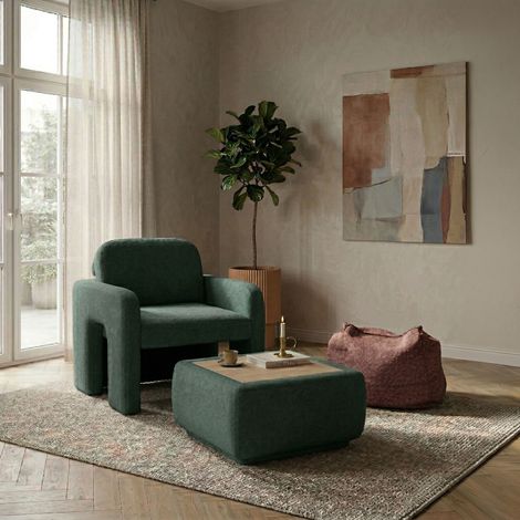 Fauteuil design 90x80x88cm avec table basse relevable vert foncé -KOVA