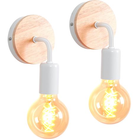 Lot de 2 appliques murales industrielles rétro métal+bois, lampe murale fer E27, éclairage intérieur pour chambre, salon, escalier, couloir (Modèle A, Blanc) (1/5)