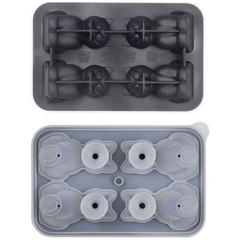 Vassoio di ghiaccio, cubetti di Ghiaccio, Bac Glaçons Con Coperchio Gatto 3D,Bac Glacon Silicone 4 Fori Per Cocktail, Whisky, Birra, Vino (1/5)