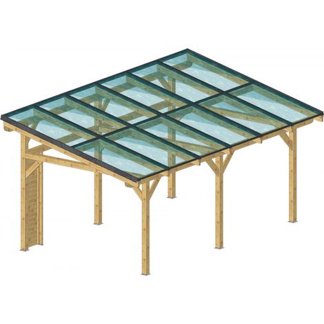 Cochera de madera con sistema fotovoltaico de 6kW, 349x560 cm – 12 paneles – Techo a una sola pendiente para exterior – WT3556 Foresta (1/5)