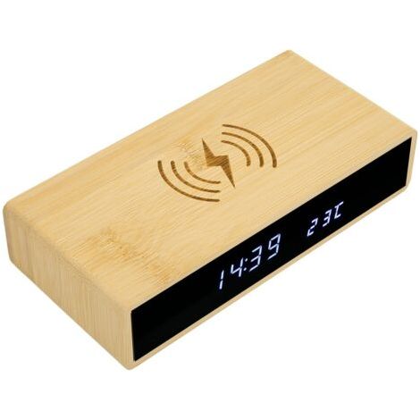 Réveil Numérique en Bois, Station de Charge Rapide sans Fil pour Tous Les Types de Téléphones Intelligents, Horloge LED en Bambou Exquise Multifonction à la Mode avec 3 Jeux de (1/5)