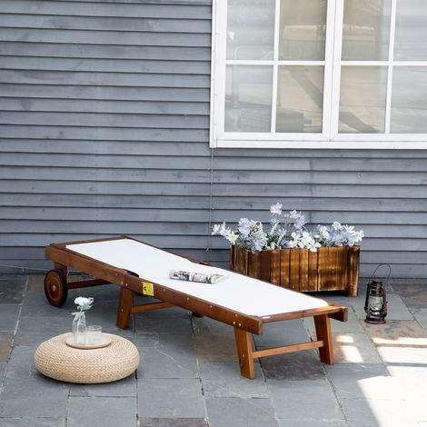 Lettino prendisole, lettino reclinabile, lettino da giardino, mobili da giardino, regolabile, legno di acacia, tessuto, naturale+bianco, 198 x 55 x 30-88,5 cm