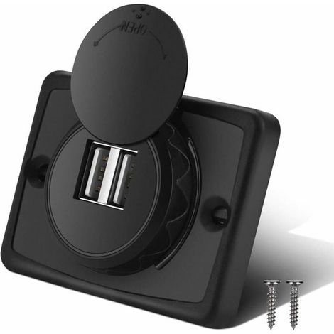 Chargeur Double USB de Voiture,5V/3.1A 12V LED étanche Voiture Double Noir ABS Port USB Chargeur Prise pour Camping Car Bateau