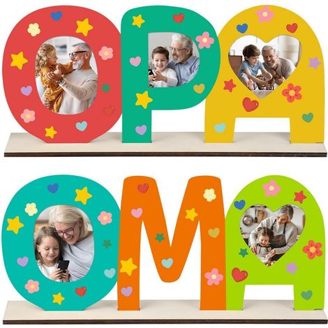 Cadre photo en bois avec lettres pour Grand-mère et Grand-père, kit de bricolage pour enfants (1/4)