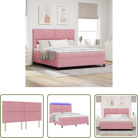 LED-Beleuchtung - LED Boxspringbett mit Matratze Rosa 180 x 200 cm Samt (1/5)