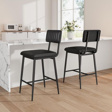Lot de 2 Tabourets de Bar Style Industriel - Hauteur d'Assise 65 cm pour Ilot de Cuisine - Dossier et Repose-Pieds - Charge 181 kg (1/5)