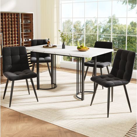 Ensemble repas extensible 140-179,5x80x75,5 cm MDF métal noir 4 places pour studio – MEUBLIV (1/5)