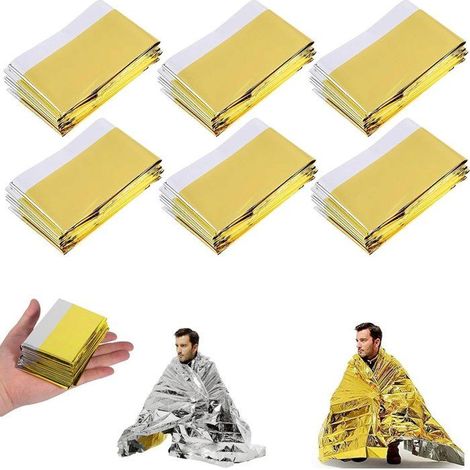 Lot de 6 couvertures de survie, 210 cm x 160 cm, couverture de survie, or et argent, couverture de premiers secours, couverture de (1/4)