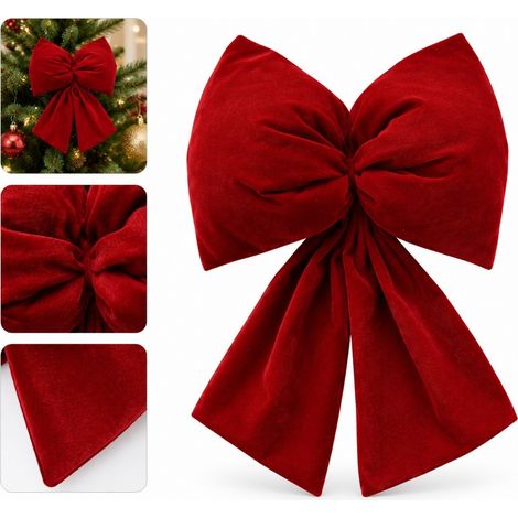1 Pc Grand Noeud Deco Noel en Velours Rouge 30 x 40 cm Deco Sapin Couronne Porte Fenetre Cheminee Escalier Fete Hiver Maison (1/5)