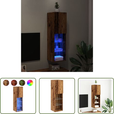 LED-Leuchten - TV-Schrank mit LED-Leuchten Altholz-Optik 30,5x30x102 cm (1/5)