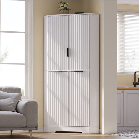 Mobile angolare 60x60x172 cm con 4 ante e ripiani regolabili, salvaspazio, MDF per cucina - bianco (1/5)