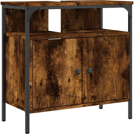 Armoire lavabo de salle de bain chêne fumé 60x30x60 cm (1/5)