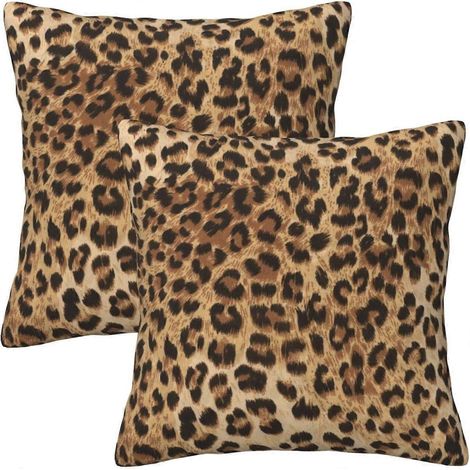 Housse de coussin léopard 45x45 cm, lot de 2 coussins carrés décoratifs modernes pour canapé, salon, chambre, lit. Couleur visible sur la photo. (1/5)