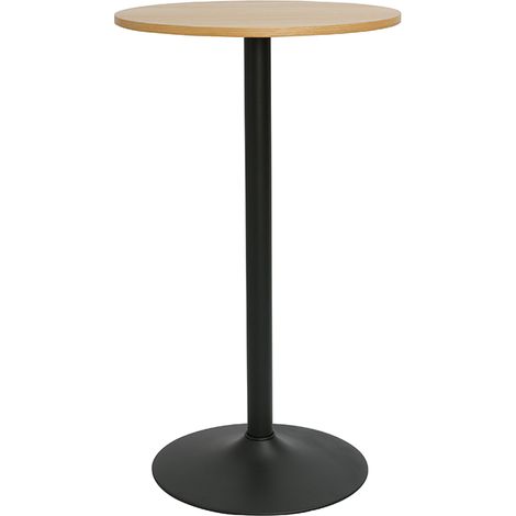 Design Hochbartisch aus hellem Eichenholz und schwarzem Metall CALISTA mit rundem Durchmesser von 60 cm