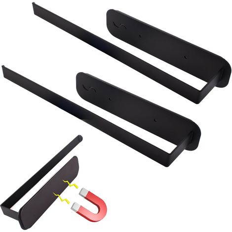 2 schwarze magnetische Rollenhalter aus Edelstahl für Kühlschränke/Mikrowellen.