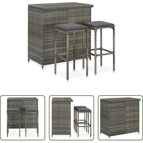 Barre - Ensemble de bar 3 pcs Résine tressée Gris (1/5)