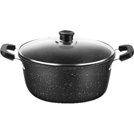 Marmite Faitout 26 cm - Fonte d'Aluminium - Revêtement Type Pierre - Couvercle en Verre (1/4)