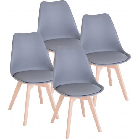 Lot de 4 Chaises de salle à manger avec coussin coloris gris et pieds en bois - Longueur 42,5 x Hauteur 82,5 x Profondeur 42 cm (1/3)