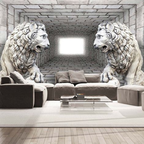 Papier peint lions de pierre - 400 x 280 cm