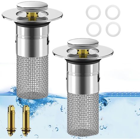 Colador de fregadero de 2 piezas, acero inoxidable, cesta extraíble, atrapacabellos, latón, para baño