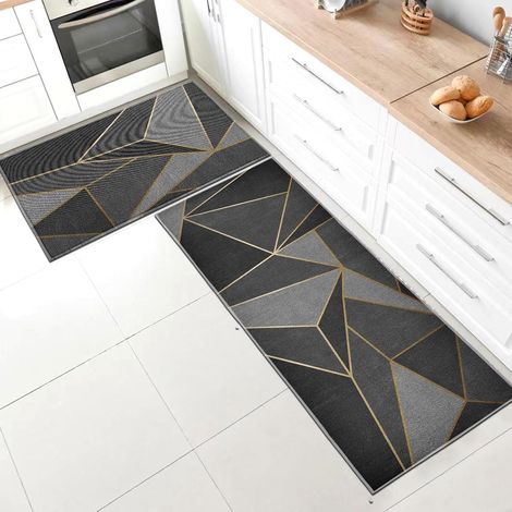 Lot de 2 Tapis de Cuisine, Antidérapant, Absorbant, Lavable, Pour Couloir, Salle de Bain (1/5)