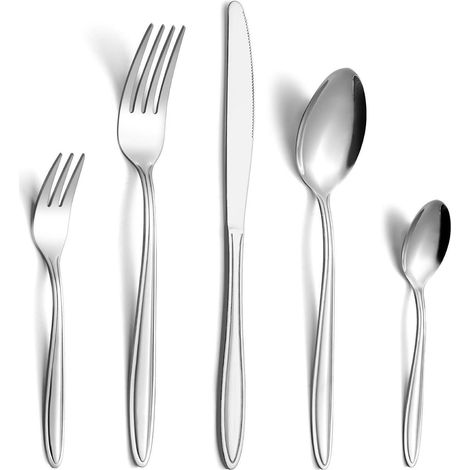 Besteck Edelstahl 6tlg Messer Löffel Schmaler Griff 30 (1/5)