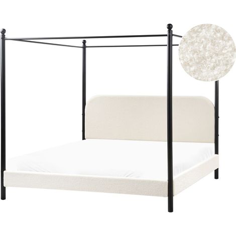 Himmelbett Bouclé DANNEMOIS 180 x 200 cm Cremeweiß