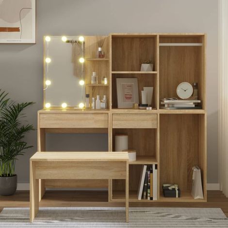Schminktisch-Set mit LED Sonoma-Eiche Holzwerkstoff (1/5)