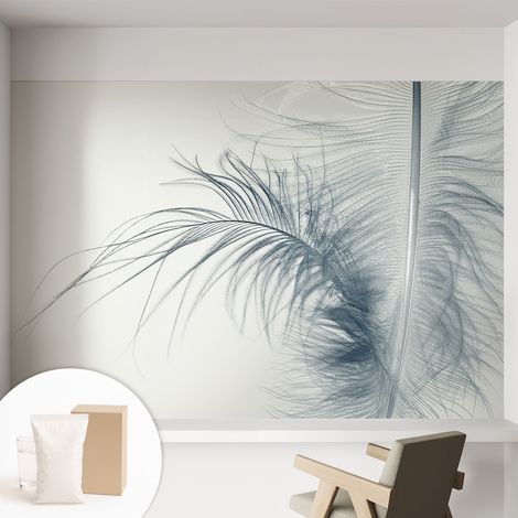 Papier peint intissé mural classique avec imprimé motifs décoratifs design élégant non‑tissé Plume délicate 152x104 cm (1/5)