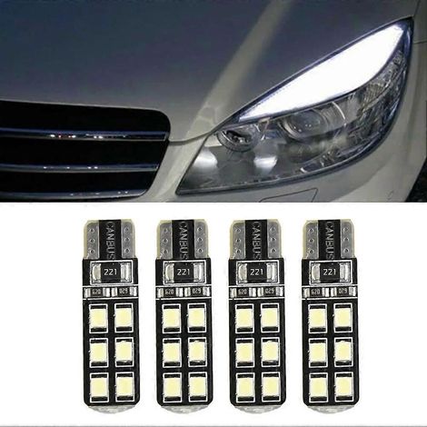 Lot de 4 ampoules LED blanches brillantes pour sourcils et paupières, sans erreur, compatibles avec Mercedes-Benz W204 C300 C350 (T10-6SMD-2835). Accessoires auto.