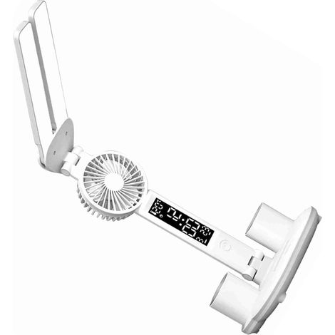 Lampe de bureau ventilée avec horloge et porte-stylos, commande tactile, écran température heure date, 3 températures 3000K-6000K, dimmable, base 12x18cm, 32cm, 3200mAh (1/3)