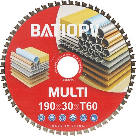 Lame de scie circulaire 190 x 30 mm \u2013 Idéale pour le métal (acier doux, fer, aluminium, tubes), le bois et le plastique \u2013 60 dents \u2013 Disque compatible Bosch, Makita - Multi-matériaux (1/5)