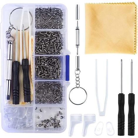 Kit d'outils de réparation de lunettes et de montres 500 pièces, pratique et portable, kit d'outils de réparation de lunettes, tournevis, écrous, pinces à épiler (1/5)