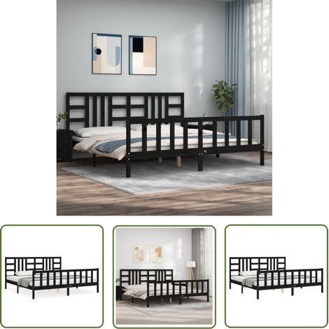 The Living Store Massivholzbett mit Kopfteil Schwarz 200x200 cm - Massivholzbette - Kiefernholzbette - Boxspringbetten - Doppelbett - Schwarzes Bett (1/5)