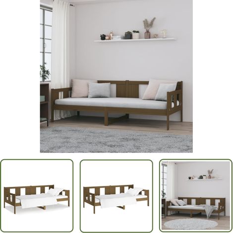The Living Store Lit de jour sans matelas marron miel bois pin massif 90x190 cm - Lit De Jour - Canapé Lit - Lit Convertible - Meuble Rustique - Lit En Bois Massif (1/5)