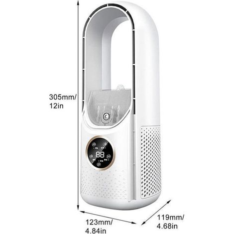 Ventilateur Sans Pale - Refroidissement 6 Vitesses - Minuterie - Humidificateur Intégré - USB - Blanc - 300 x 120 mm - 1 Pièce (1/5)