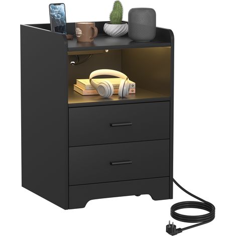Randaco Comodino con luce LED, tavolino da letto moderno per camera da letto, comodino con ripiano portaoggetti Nero (1/5)