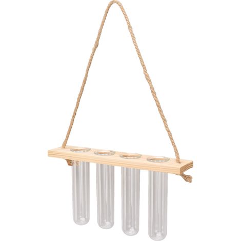 Terrarium mural à 4 niveaux avec support en bois et mini-tubes à essai, couleur bois naturel. (1/5)