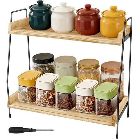 Organisateur de coin café, accessoires et organisateur de bar à café à 2 niveaux, présentoir, étagère, support pour chocolat chaud, coin thé élégant pour tasses, bocaux et accessoires (1/5)