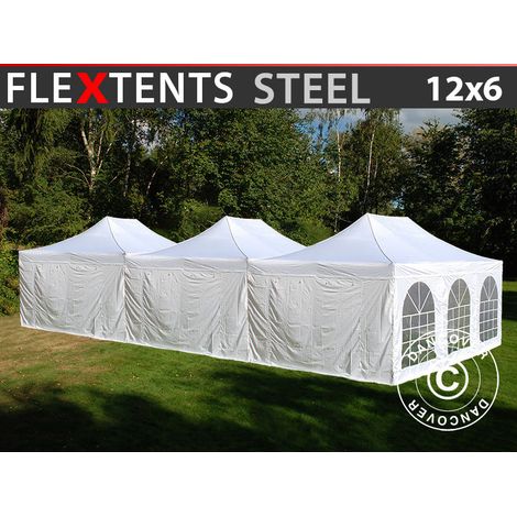 Pop up gazebo FleXtents® Steel 12x6 m White, incl. 8 sidewalls