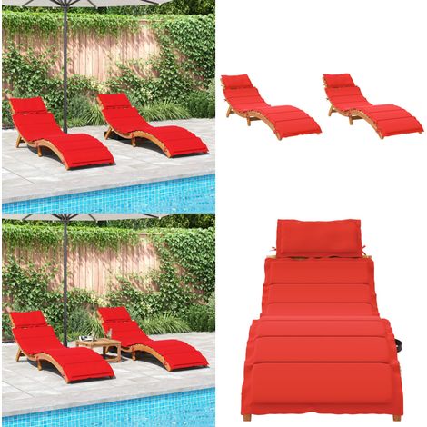 Chaises longues avec coussins lot de 2 rouge bois massif acacia - Chaise Longue - Bain De Soleil - Mobilier De Jardin - Transats - Jardin - Home & Living (1/5)